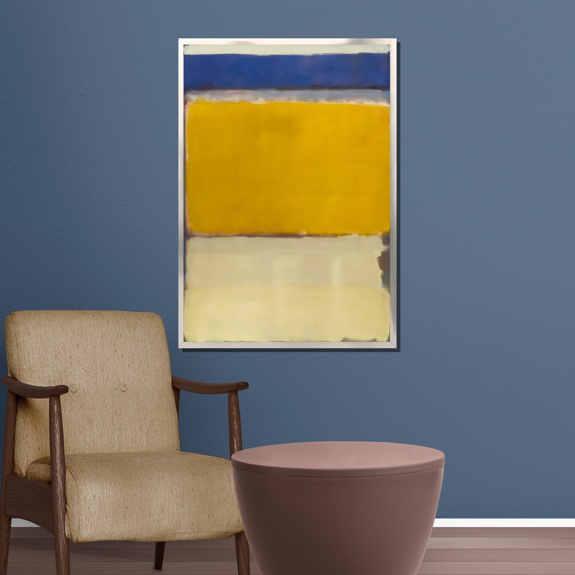 Vivid Royal Blue Golden Yellow and Cream Bold Color Field Poster - Image 5