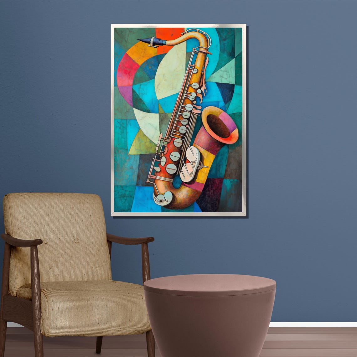 Abstract Saxophone Rainbow Cubist Jazz Instrument Wall Poster - Image 3