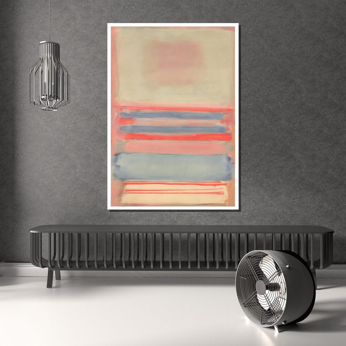Soft Blush Pink and Sky Blue Horizontal Stripe Abstract Poster - Image 4