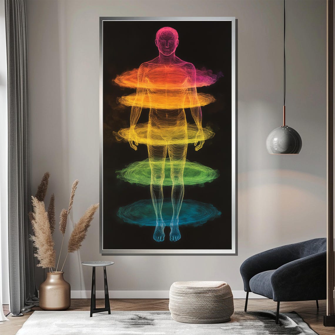 Chakra Energy Body Rainbow Aura on Black Background Art Poster - Image 3