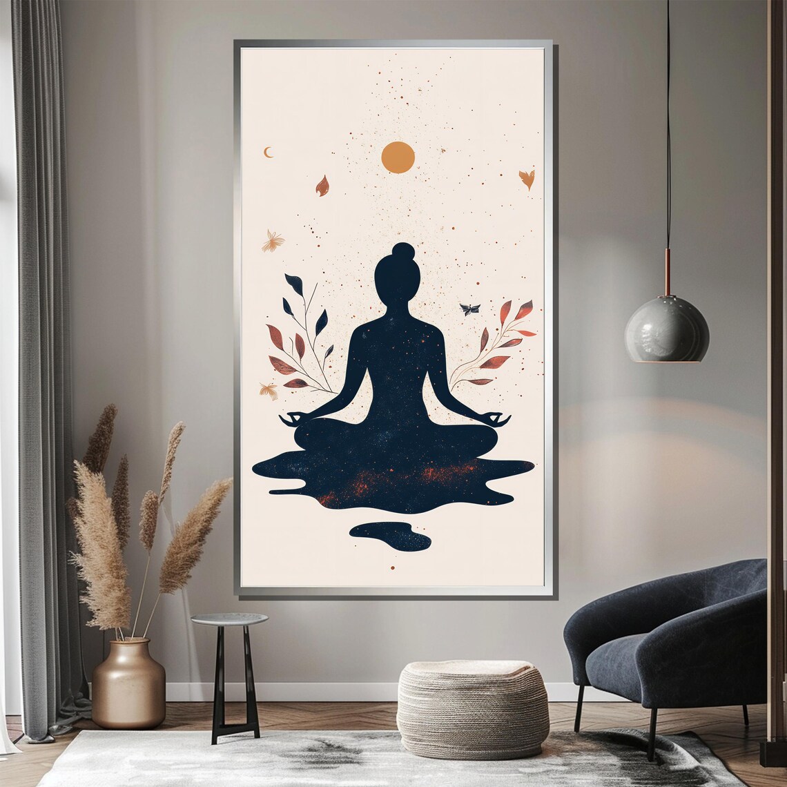 Minimalist Navy Yoga Meditation Silhouette Botanical Zen Poster - Image 3