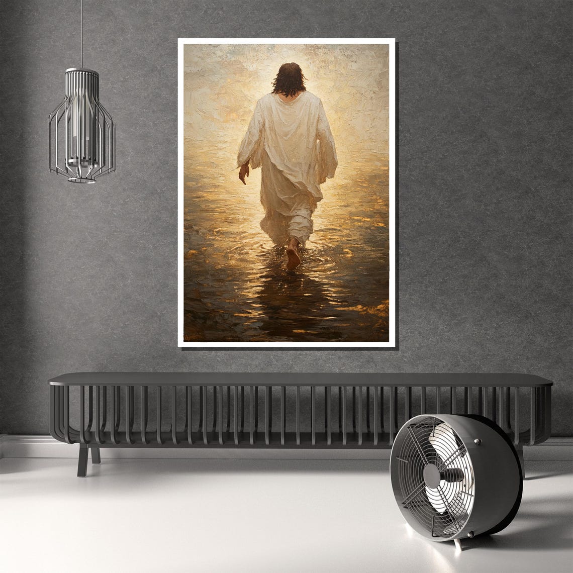 Jesus Walking on Water Golden Amber Textured Impasto Art Poster - Image 4