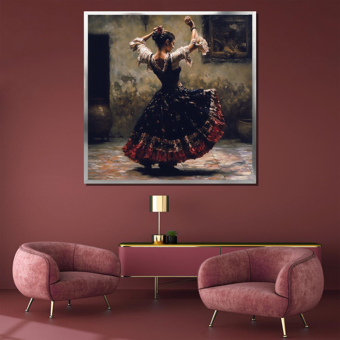 Flamenco Dancer Back View Rustic Spanish Dance Painting Wall Poster - Image 3