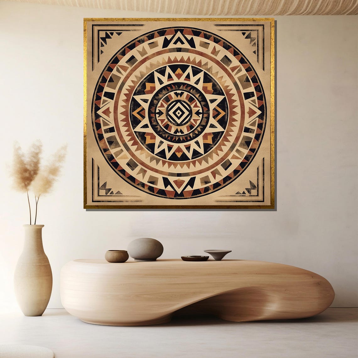 Tribal Mandala With Concentric Rings in Warm Earth Tone Style Poster