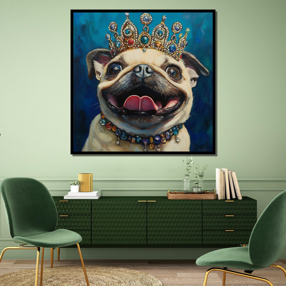 Smiling Pug Wearing a Sparkling Jeweled Crown Cute Funny Poster - Image 4
