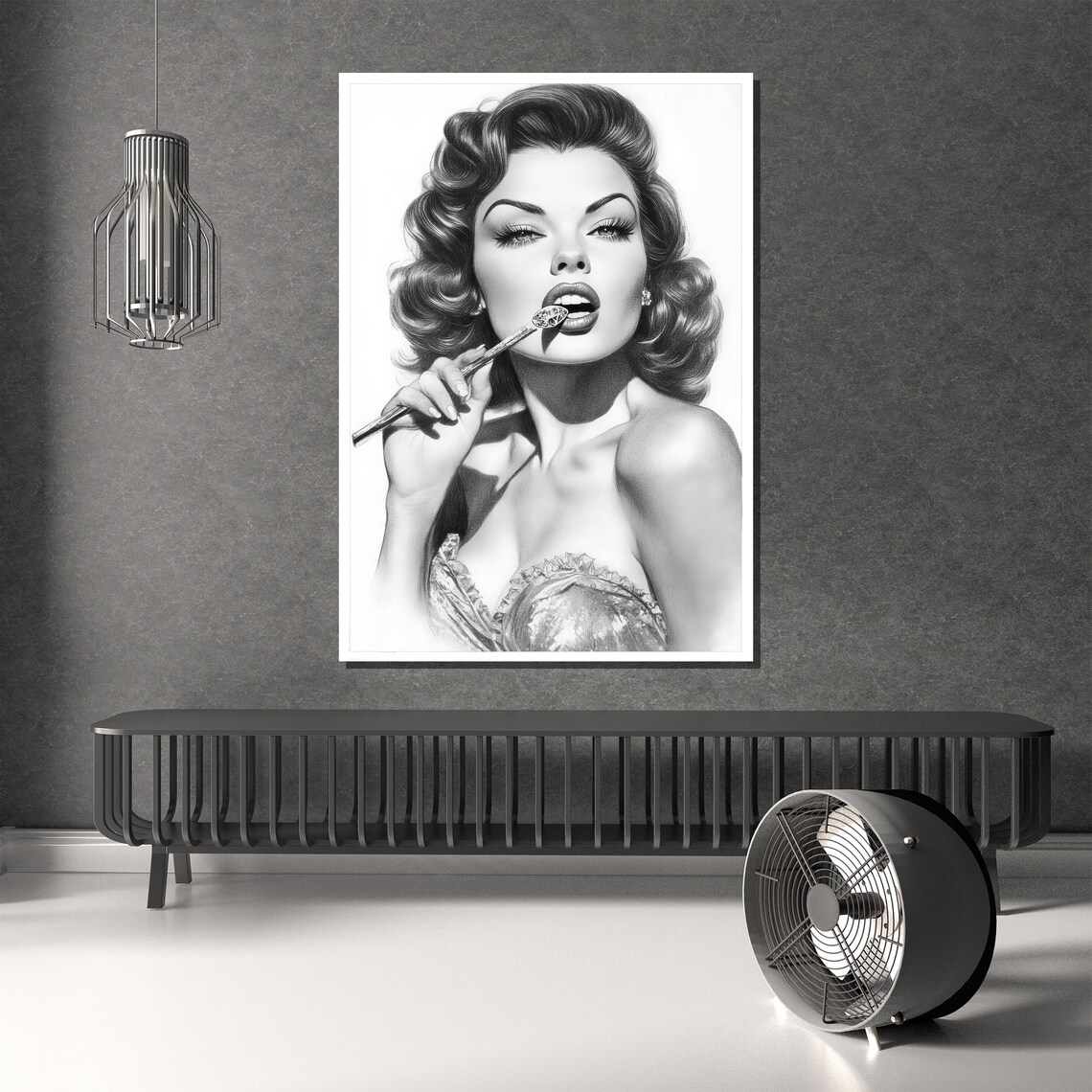 Retro Pin Up Woman Portrait With Cigarette Holder Black White Poster - Image 3