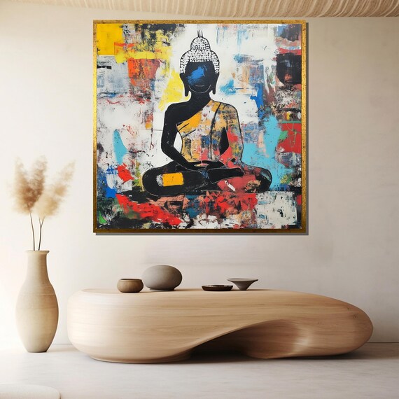 Colorful Abstract Buddha Silhouette Modern Spiritual Art Poster