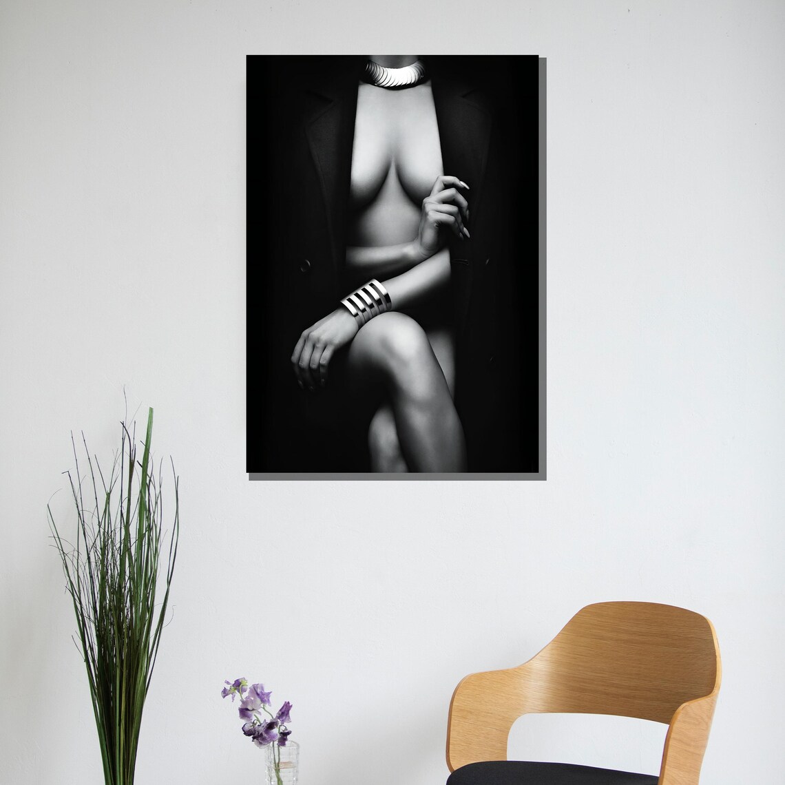Elegant Black White Fine Art Nude Portrait In Open Coat Poster - Image 2