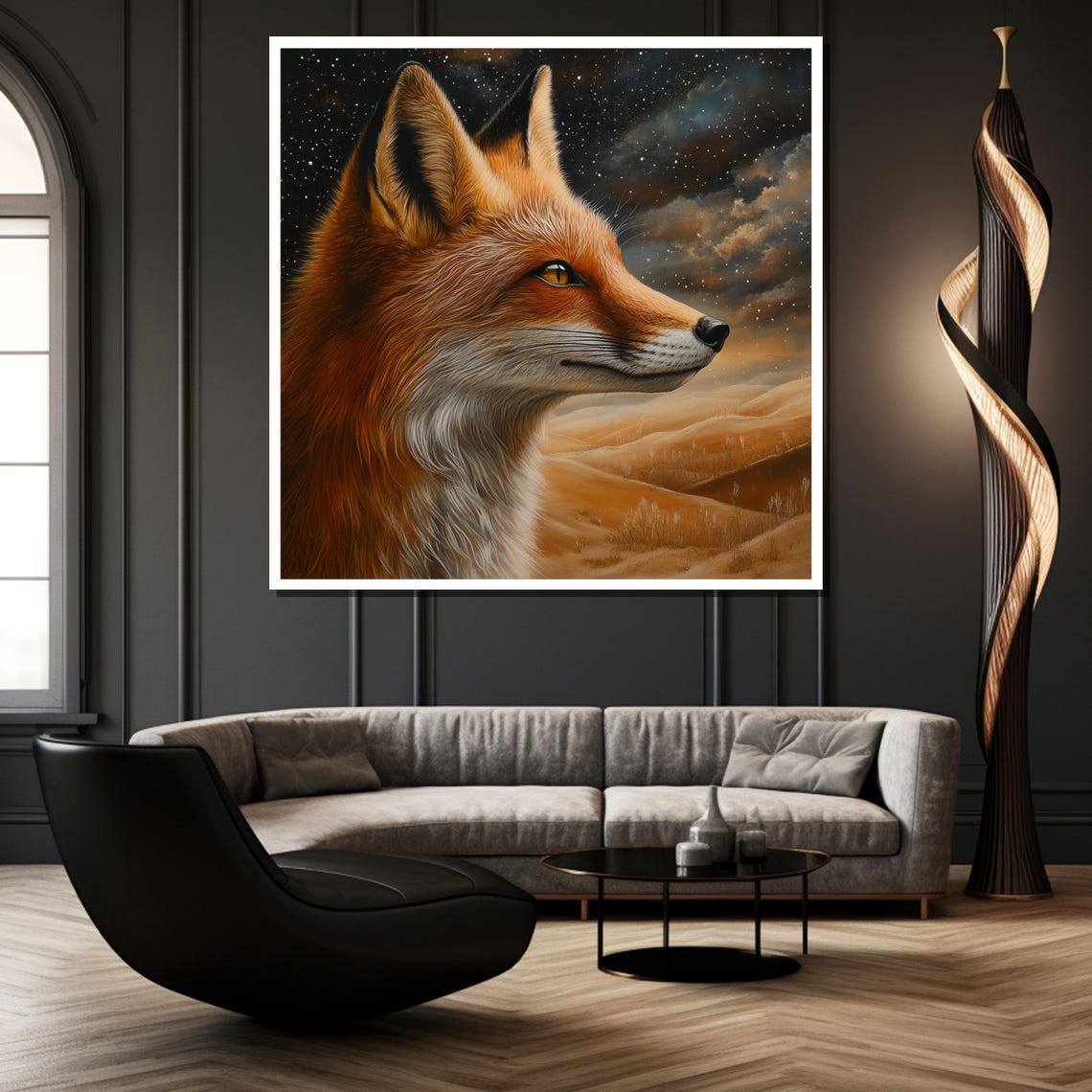 Red Fox Gazing Across Rolling Hills Under a Starry Night Sky Poster - Image 2