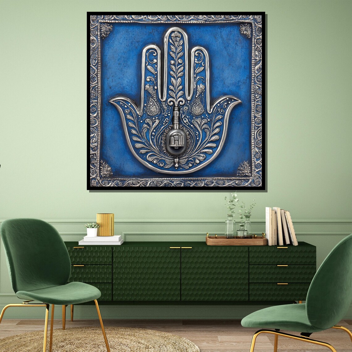Blue Hamsa Hand of Protection Ornate Spiritual Symbol Poster - Image 4