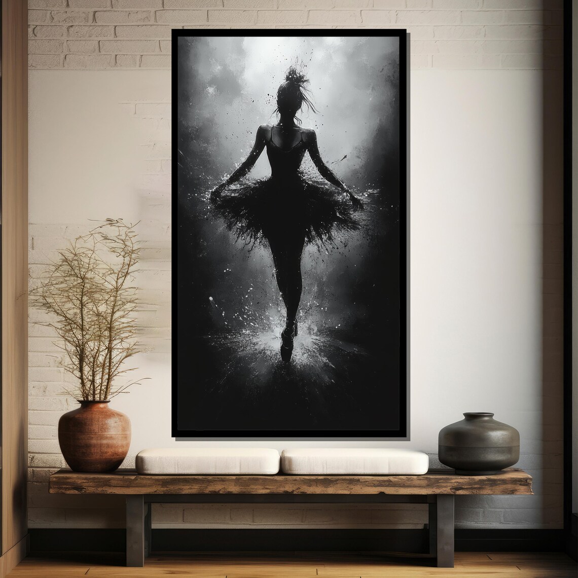 Black and White Ballerina Silhouette in Dramatic Splash Paint Art Poster - Image 4