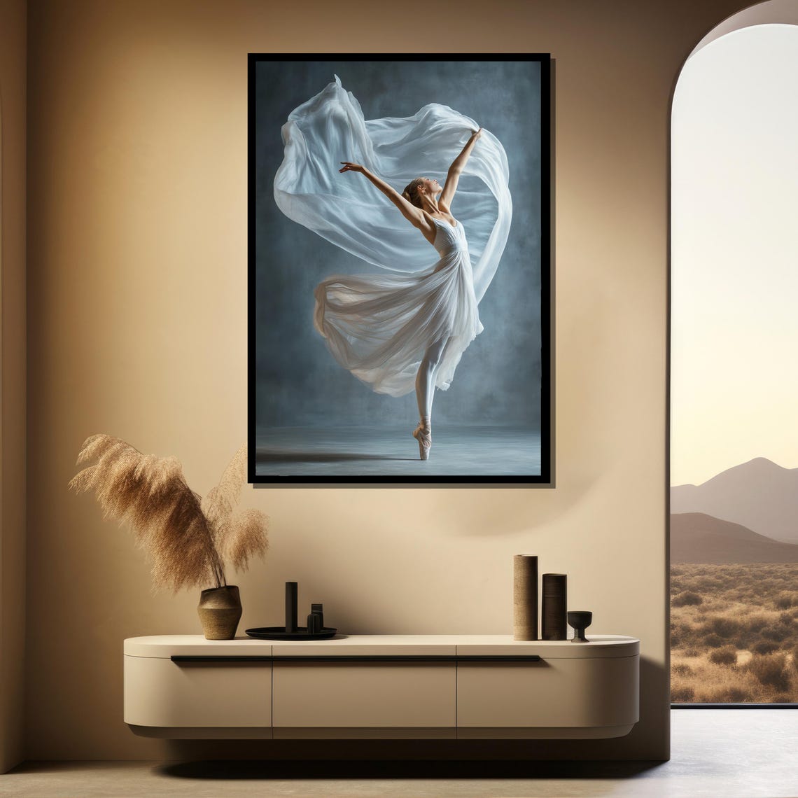 Ballerina White Flowing Fabric Misty Dance Photo Wall Poster - Image 4