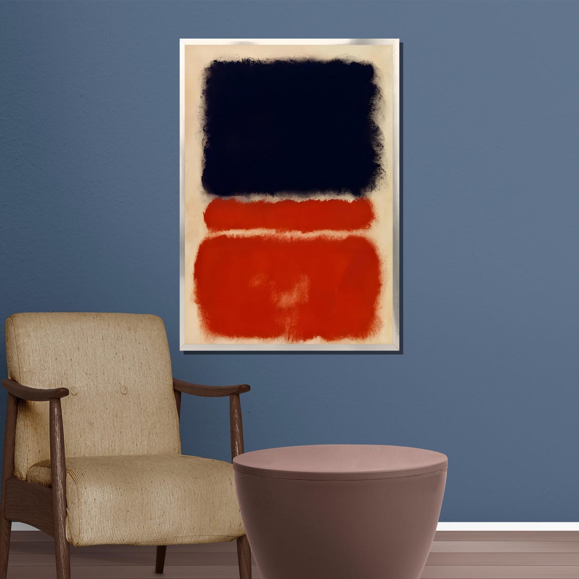 Midnight Navy and Vermilion Red Bold Abstract Color Field Poster - Image 5