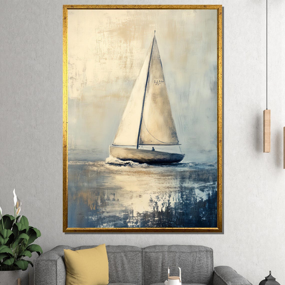 Minimalist Sailboat Wall Art Framed Nautical Print Coastal Ocean Artwork Large Modern Dcor For Home Or Office