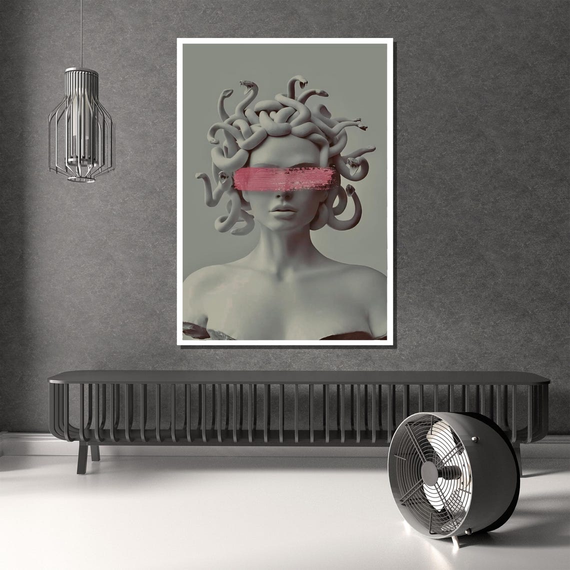 Medusa Sculpture Bust Pink Paint Minimalist Mythology Poster - Image 3