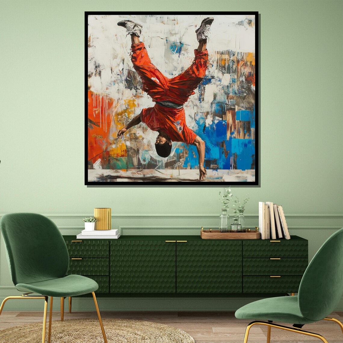 Breakdancer in Red Streetwear Freeze Pose Urban Graffiti Art Poster - Image 4