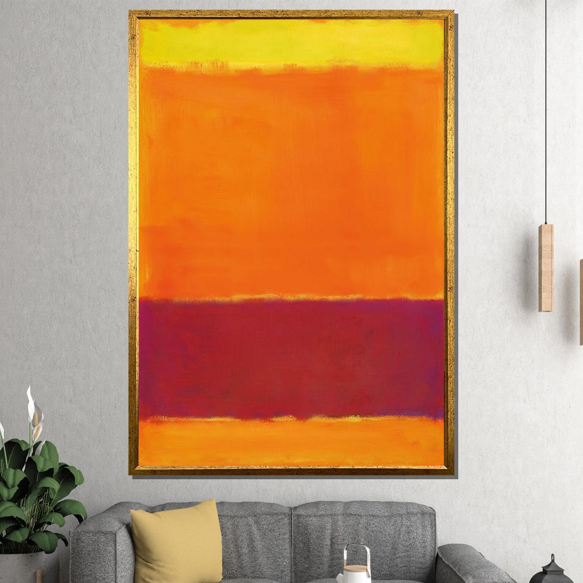 Vibrant Orange and Deep Crimson Color Field Painting Art Poster