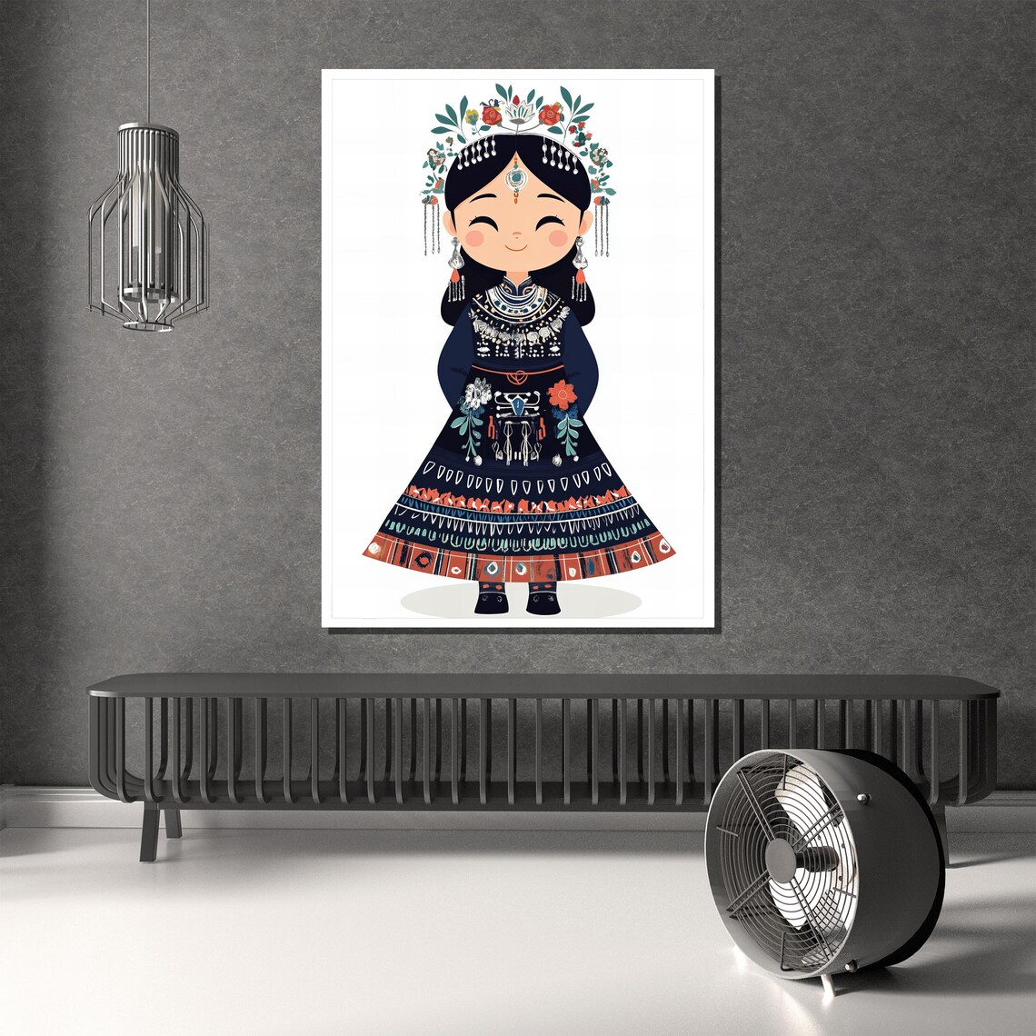 Adorable Girl In Ethnic Costume Cute Traditional Dress Art Poster - Image 2