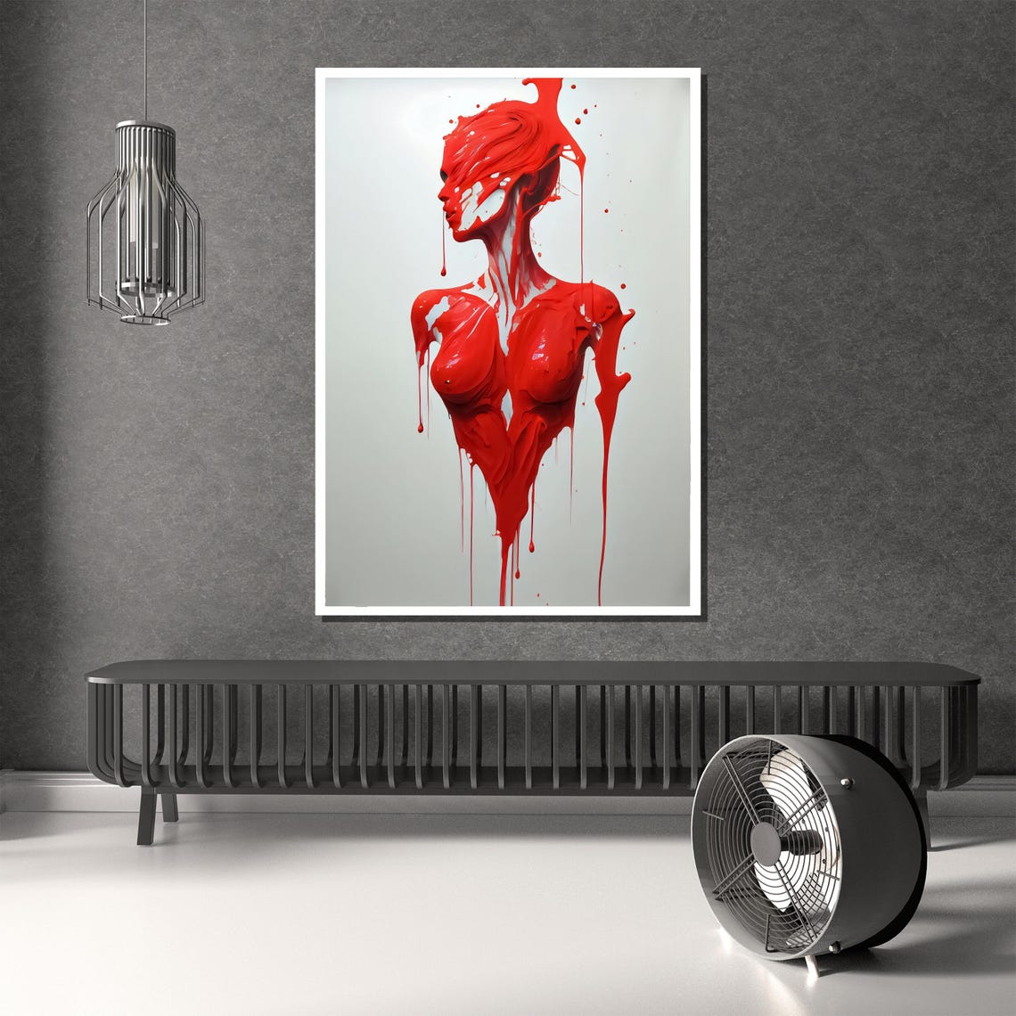 Modern Abstract Dripping Red Woman Painting Bold Artistic Wall Decor Unique Gift For Home And Office - Image 3