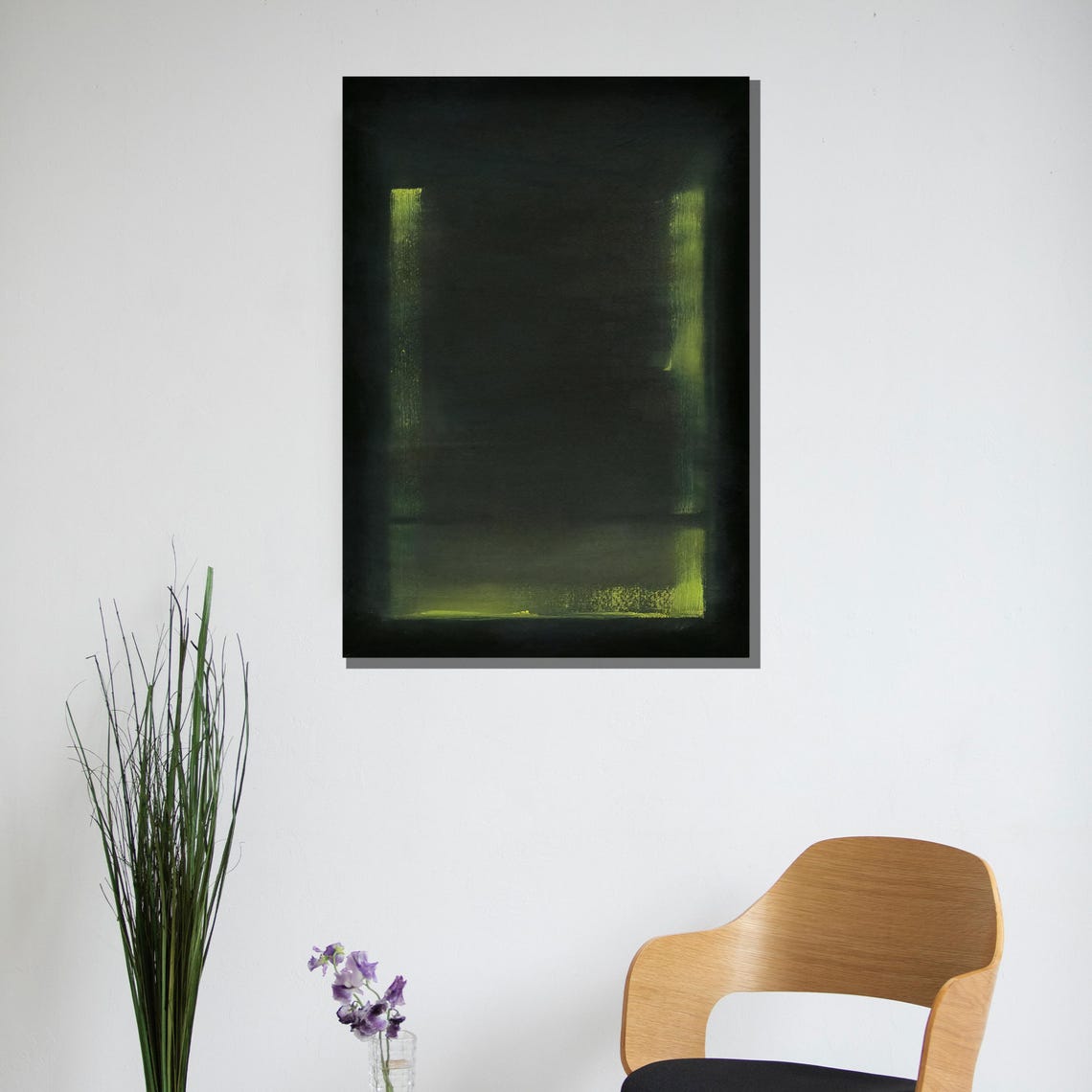 Dark Green and Lime Glow Midnight Abstract Color Field Poster - Image 3