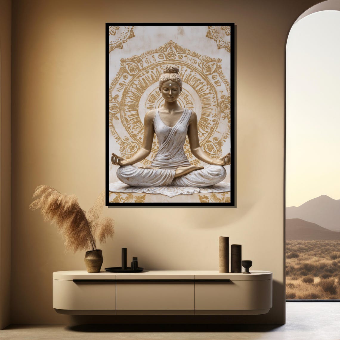 Golden Meditative Woman Painting Yoga Serenity Wall Art Gift For Spiritual Rooms Calm Home Decor And Zen Spaces - Image 4