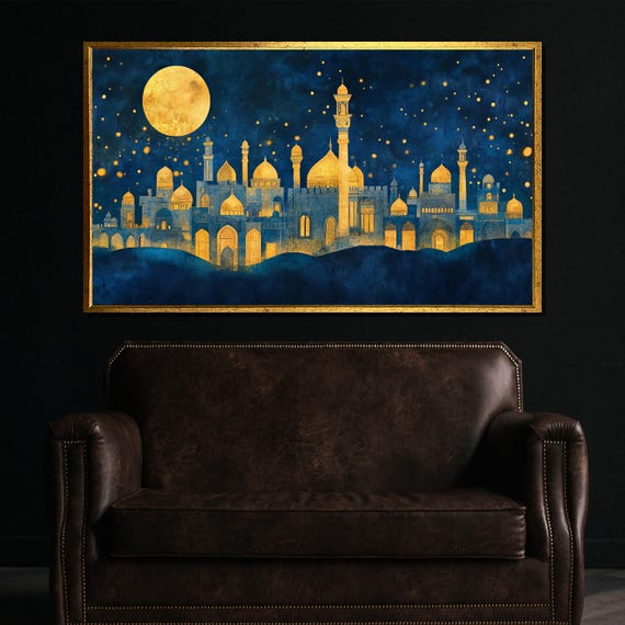 Moonlit Islamic Architecture Painting Elegant Wall Art Gift For Cultural And Spiritual Home Decor