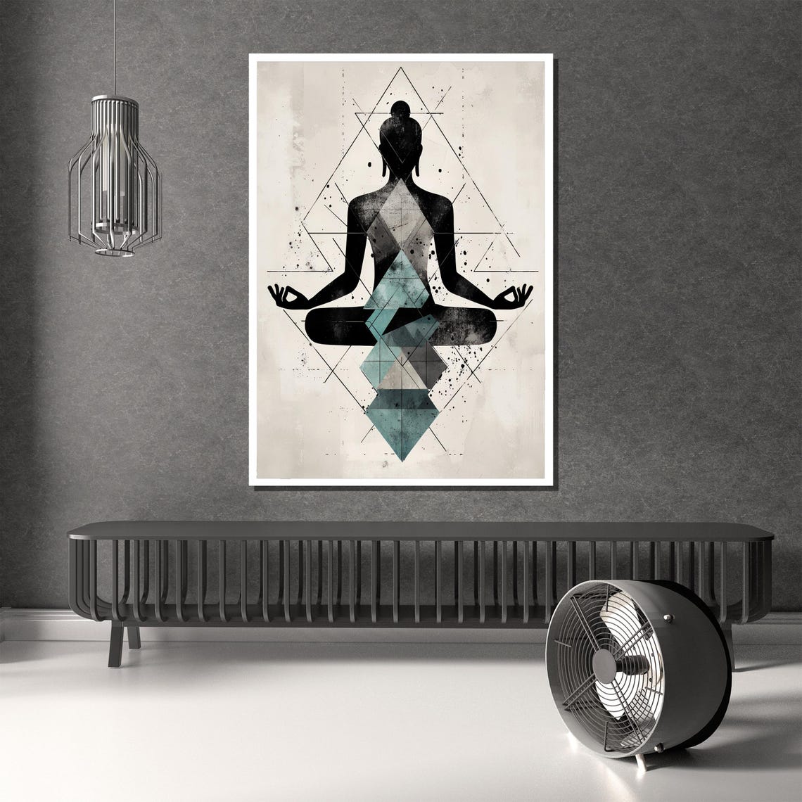 Geometric Black Buddha Meditation Silhouette Modern Art Poster - Image 2