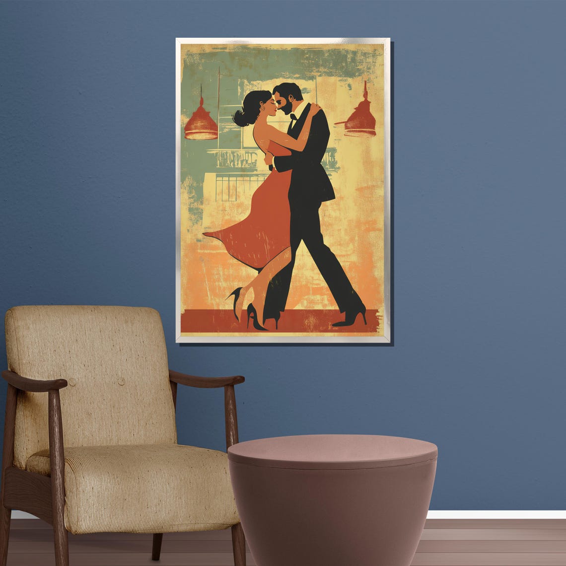 Retro Couple Dancing in a Warm Vintage Illustration Style Poster - Image 3