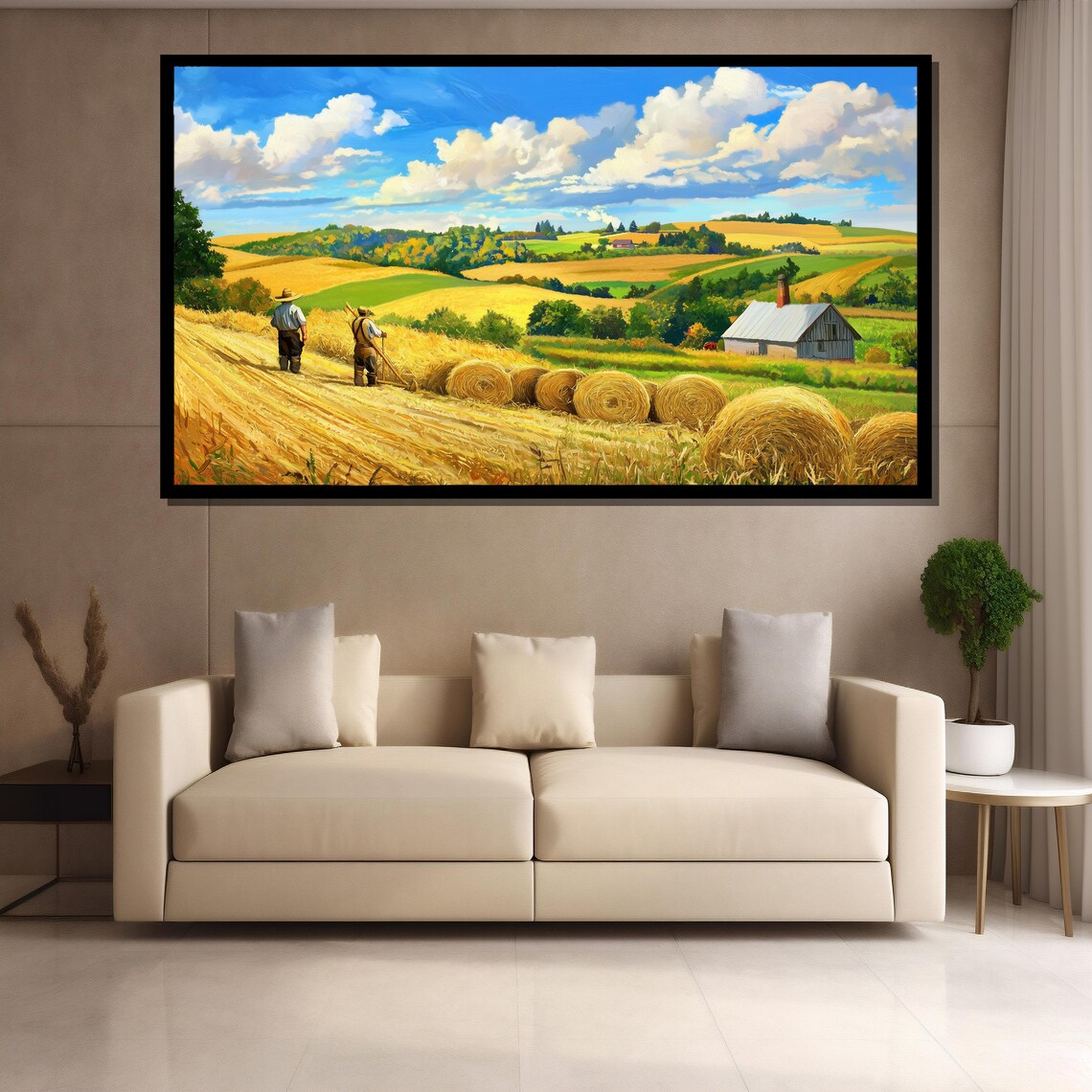 Rustic Harvest Field Farmers And Hay Bales Countryside Poster - Image 4