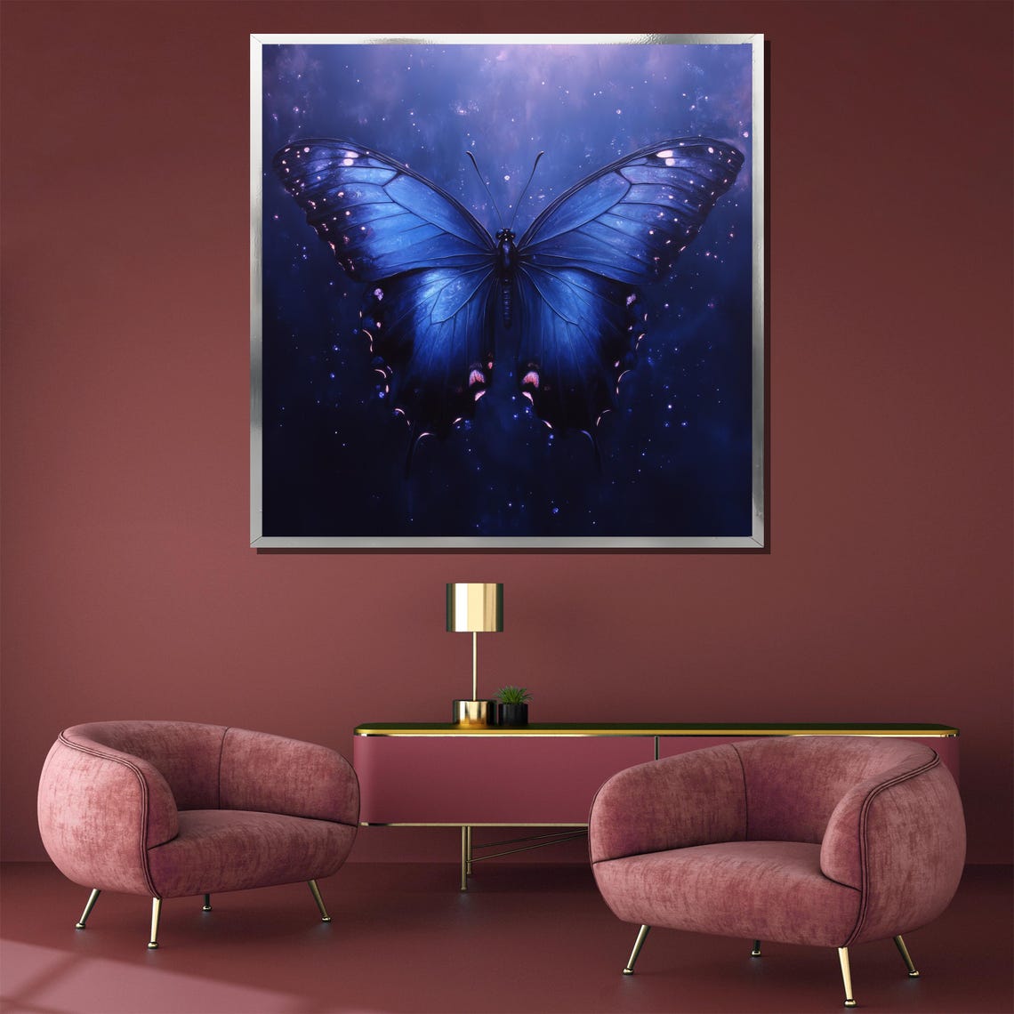 Enchanted Blue Butterfly Painting Stunning Gift For Nature Lovers And Elegant Wall Decor - Image 3