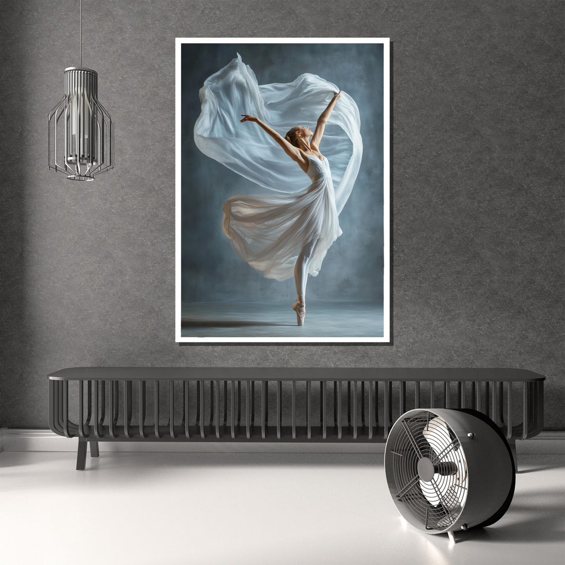 Ballerina White Flowing Fabric Misty Dance Photo Wall Poster - Image 2