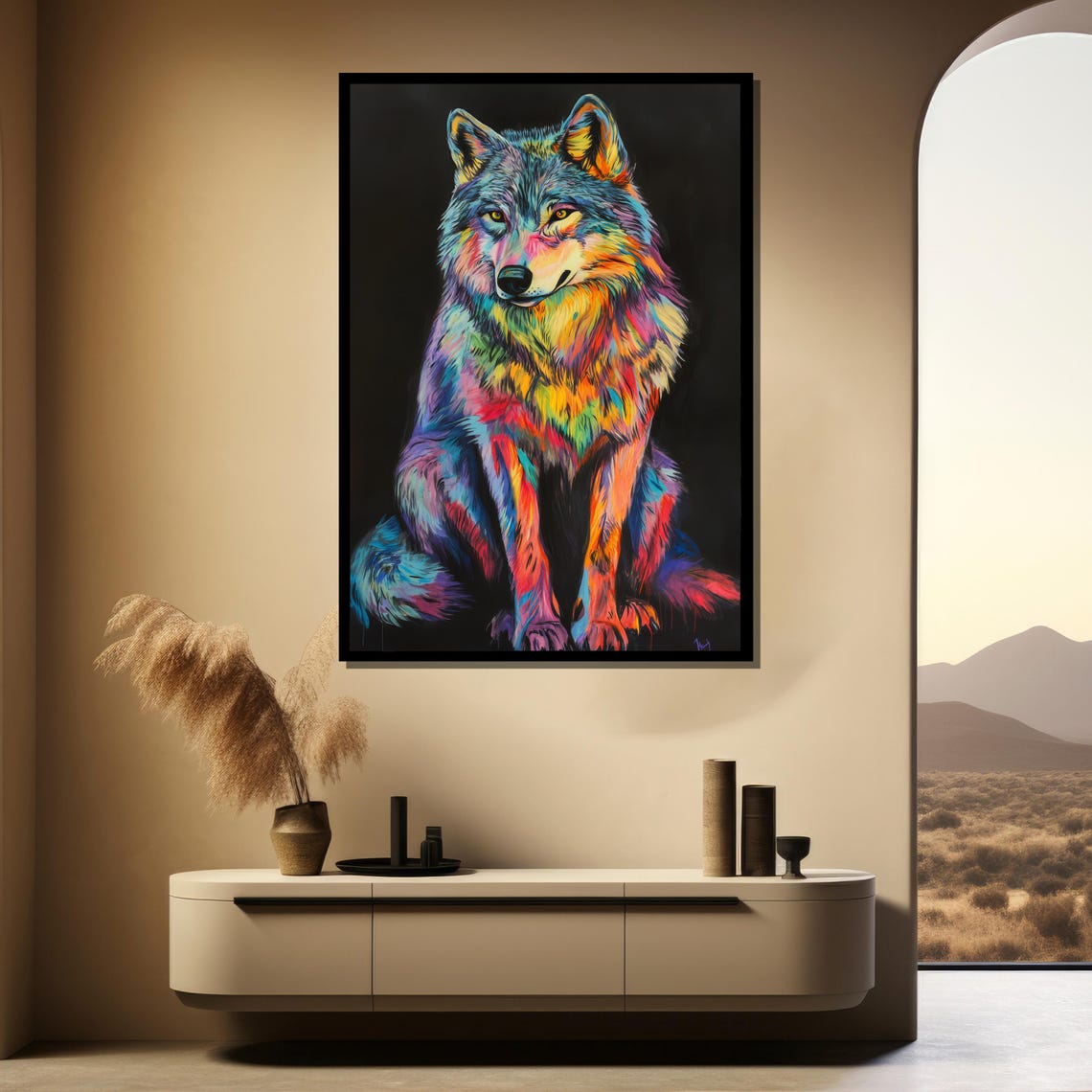 Wolf Painting Gift Vibrant Abstract Wildlife Wall Art Unique Animal Artwork For Bold And Modern Home Decor - Image 4