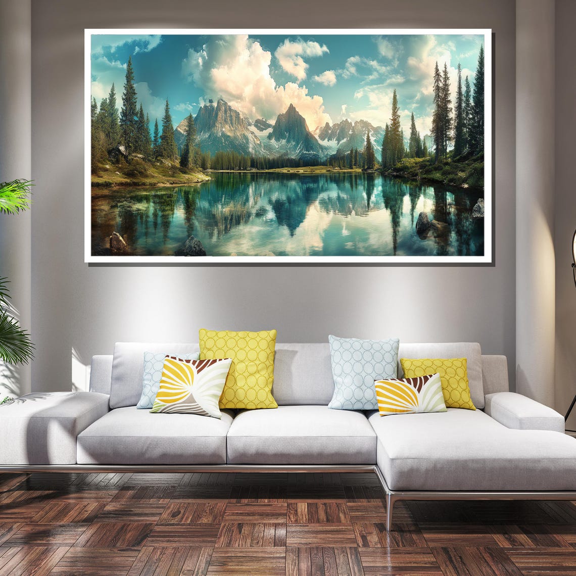 Majestic Mountain Lake With Pine Forest Reflection Art Poster - Image 2