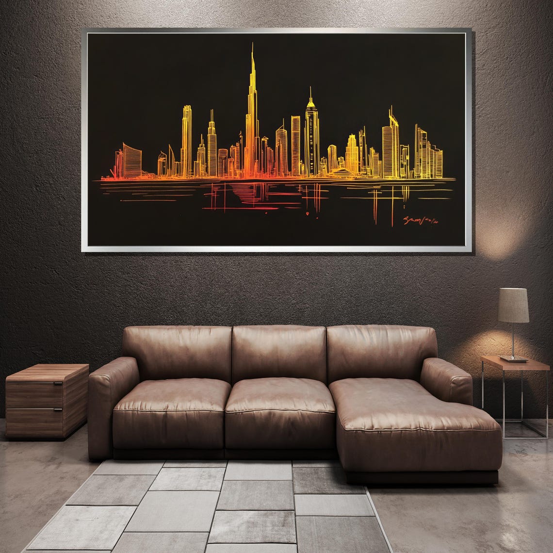 Golden Skyline Line Art Modern City Night Urban Scene Poster - Image 3