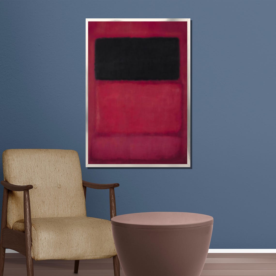Black Rectangle on Crimson Red Minimalist Color Field Art Poster - Image 5