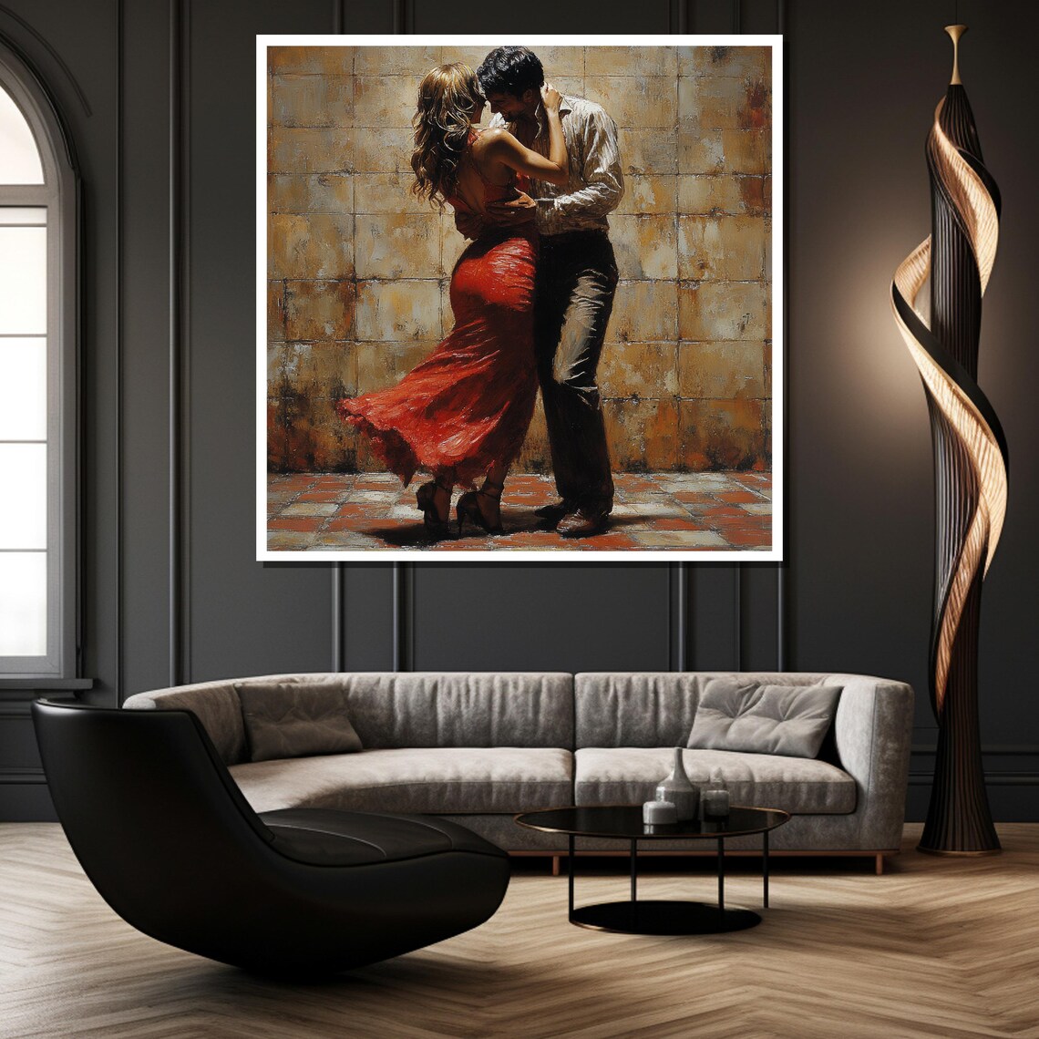 Romantic Tango Couple Red Dress Dance Art Painting Wall Poster - Image 2