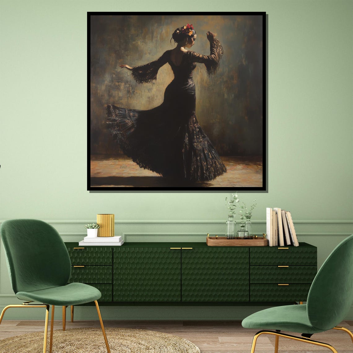 Flamenco Dancer in Black Lace Dress in Dramatic Moody Light Poster - Image 4