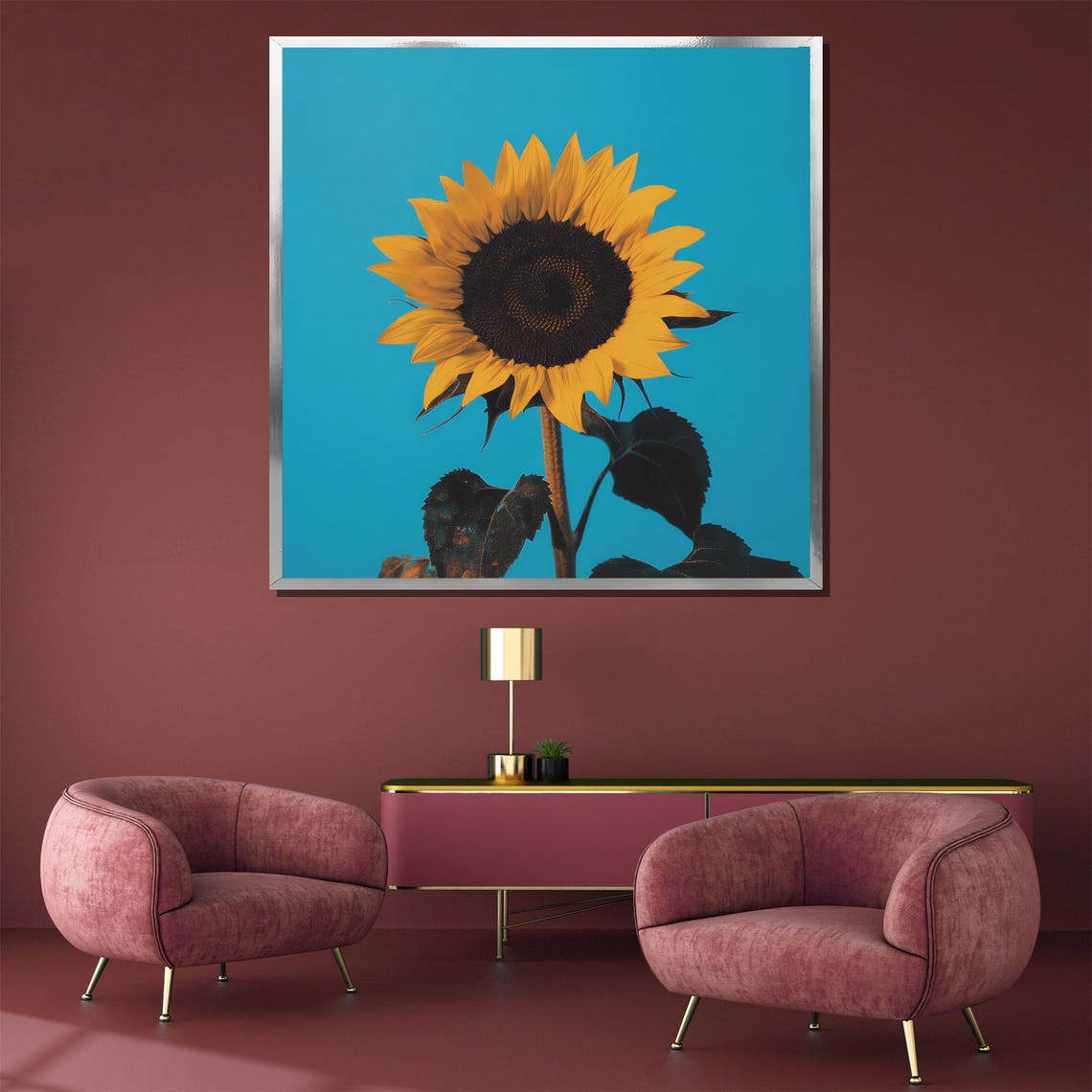 Bold Yellow Sunflower Blazing on Turquoise Minimalist Pop Art Poster - Image 3