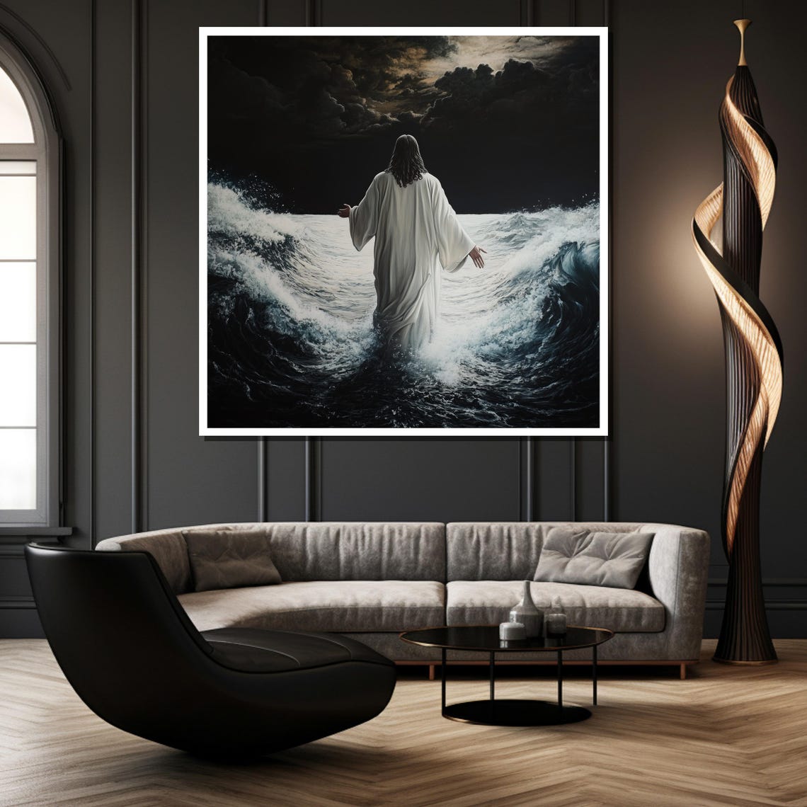Jesus Walking on Water Dark Stormy Waves Arms Wide Open Poster - Image 4