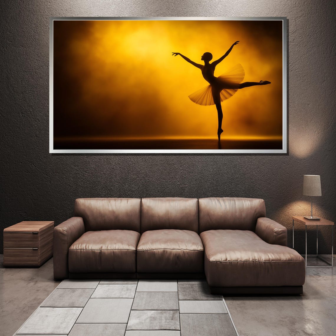 Golden Ballerina Silhouette Dancing in Amber Stage Light Poster - Image 3