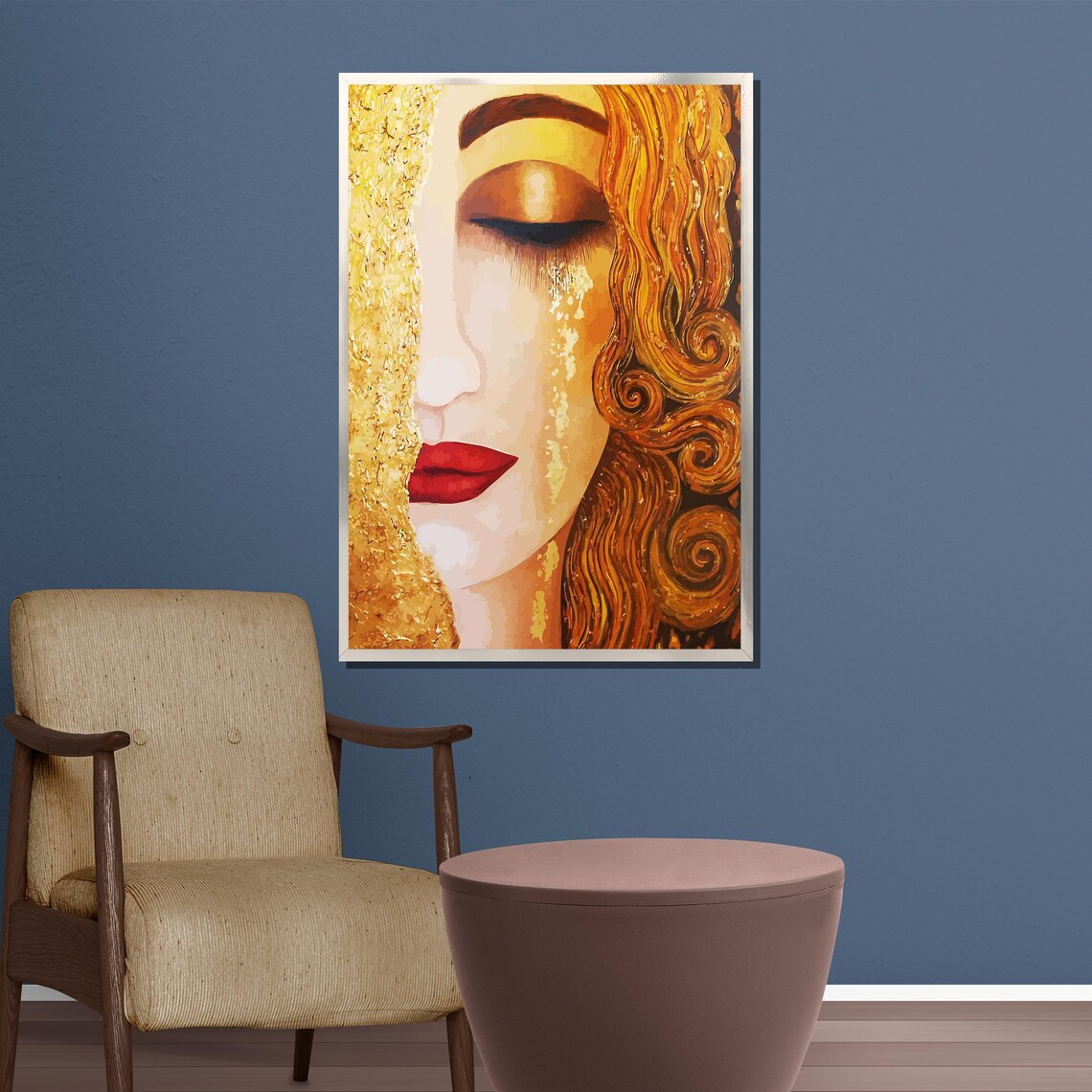 Golden Woman Art Nouveau Portrait With Red Lips Klimt Style Poster - Image 5