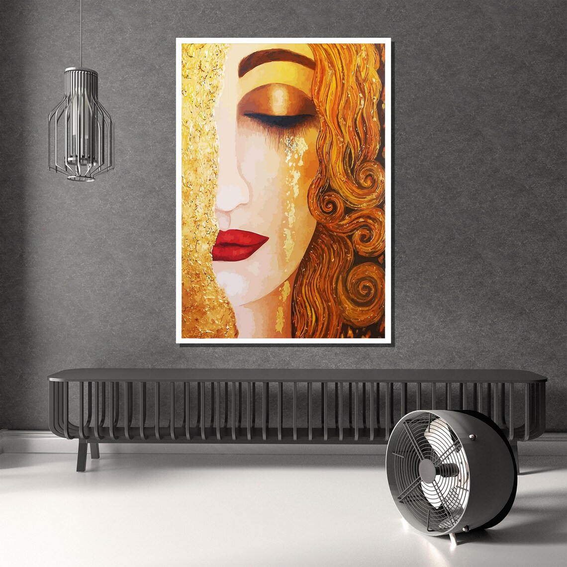 Golden Woman Art Nouveau Portrait With Red Lips Klimt Style Poster - Image 4