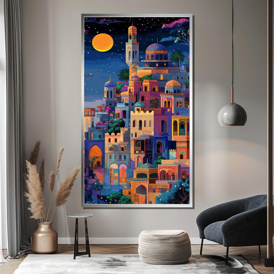 Vivid Middle Eastern Nightscape Moonlit Domes Minarets Poster - Image 4