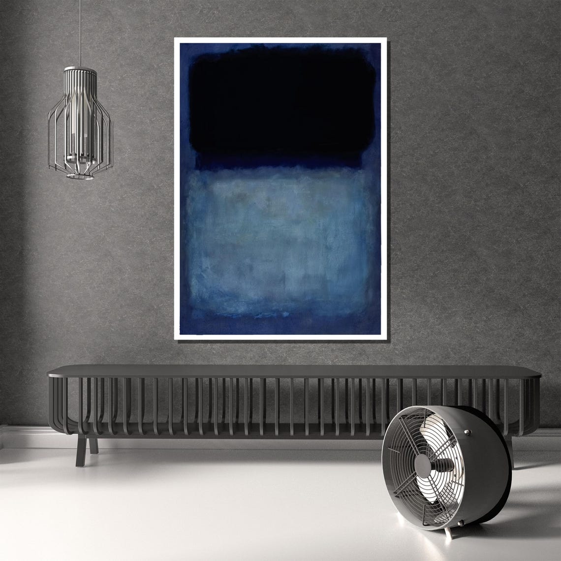 Midnight Black and Smoky Blue Moody Color Field Abstract Poster - Image 4
