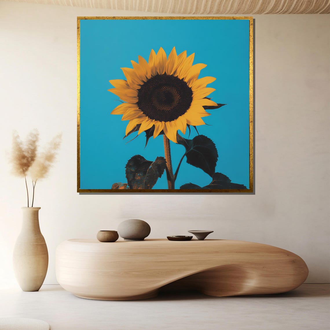 Bold Yellow Sunflower Blazing on Turquoise Minimalist Pop Art Poster