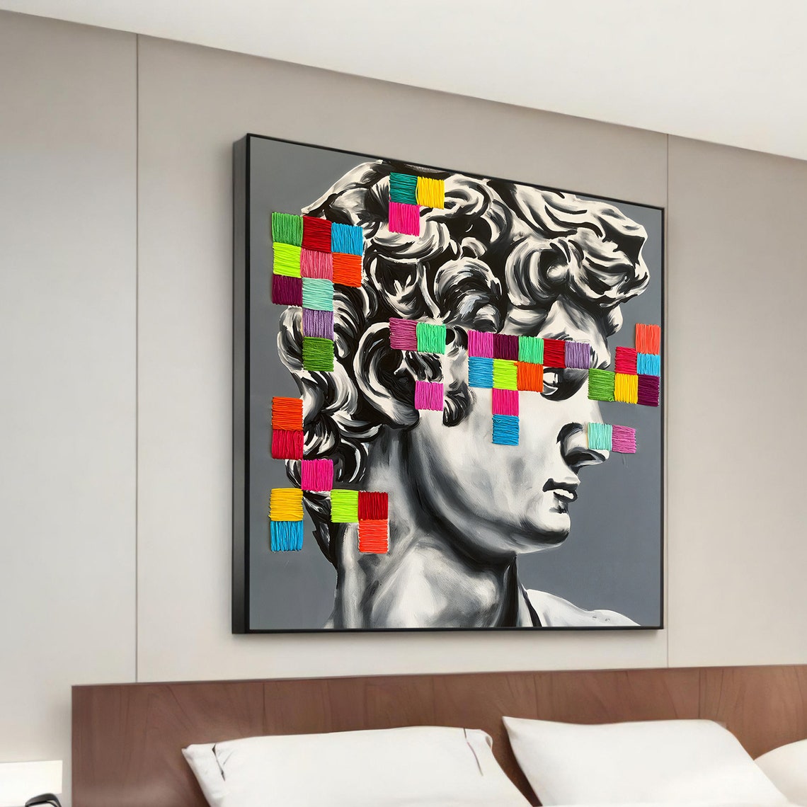 Michelangelo David Statue Color Block Pixel Mosaic Pop Art Poster