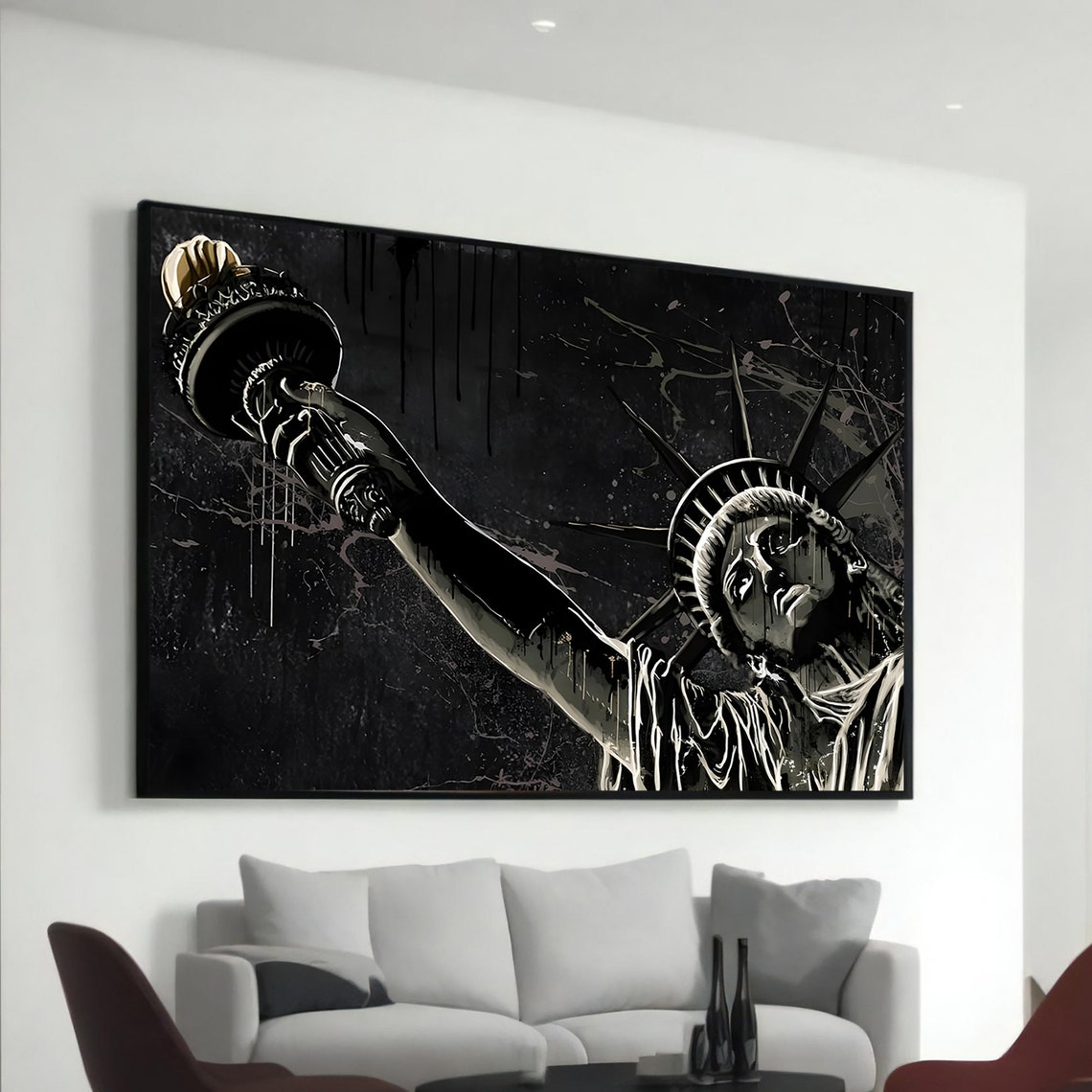 Statue of Liberty Torch Dripping Paint Black Graffiti Art Poster