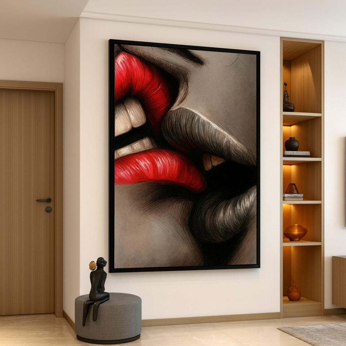 Sensual Red Lips Kiss Close Up Intimate Modern Pop Art Poster