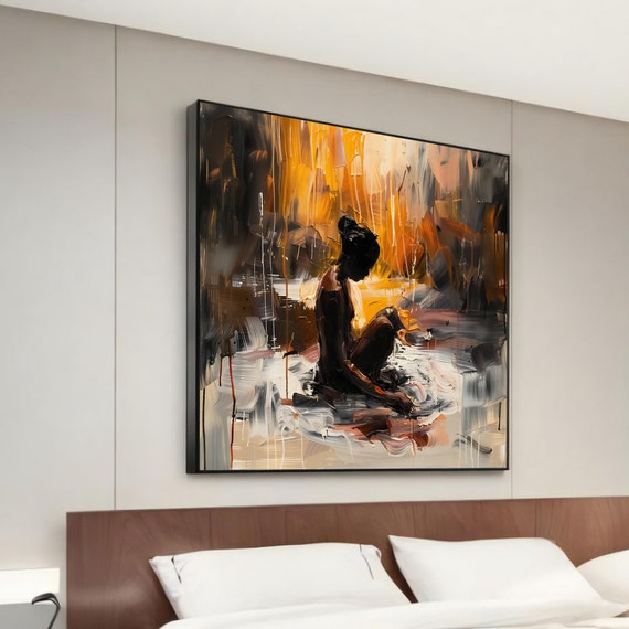 Ethnic Woman In Silhouette Abstract Canvas Painting Vibrant Sunset Wall Art Modern Home Decor Gift