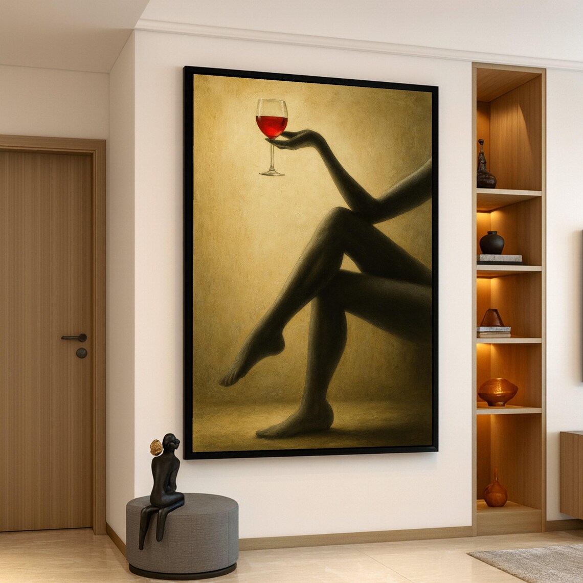 Elegant Silhouette With Wine Glass, Minimalist Art Print